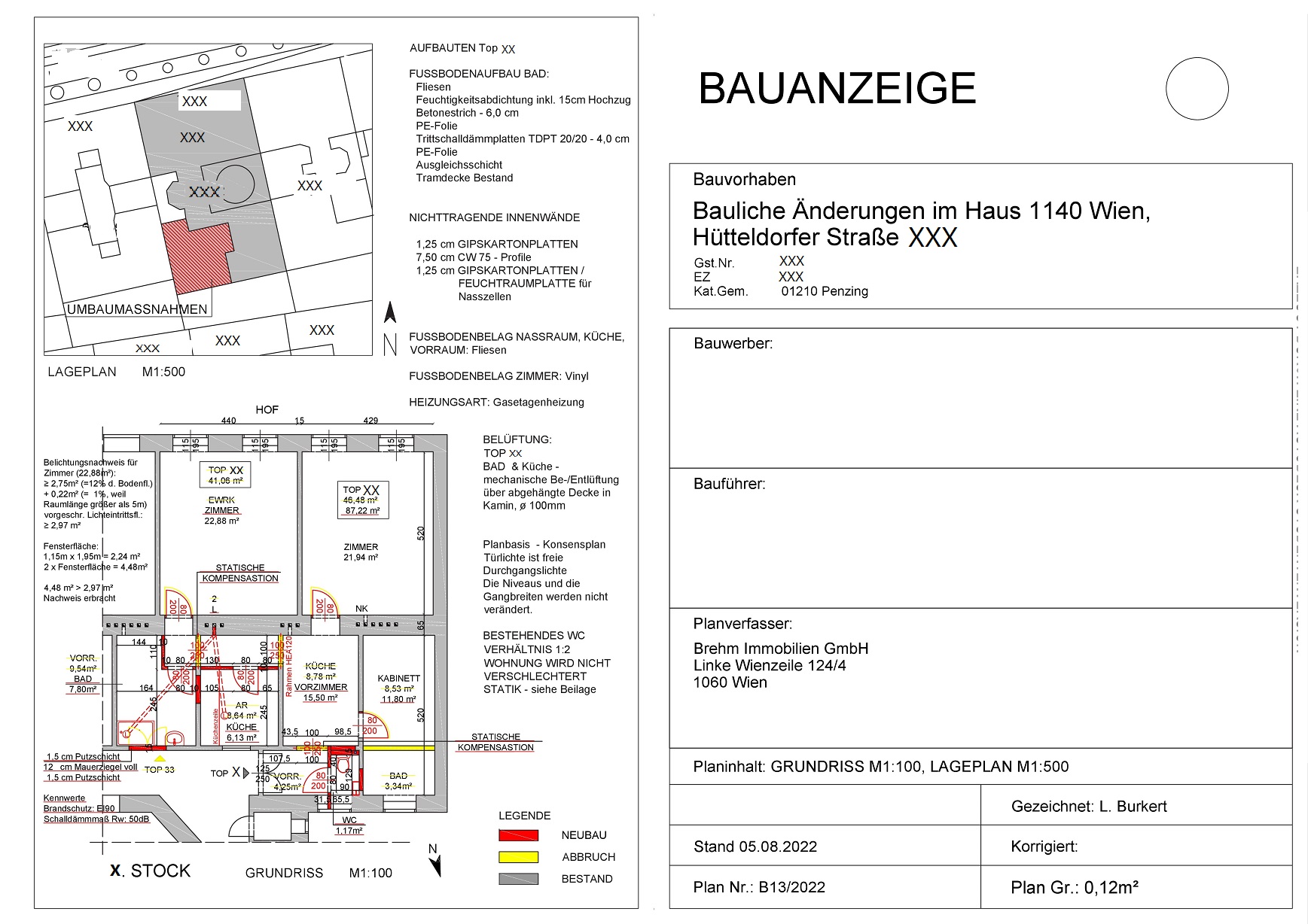 Beispiel Bauanzeige Wien Wohnungszusammenlegung