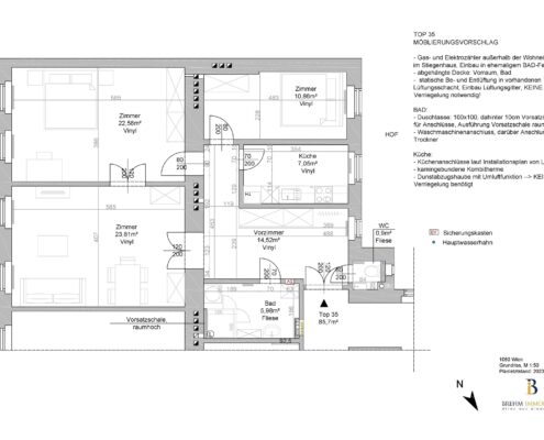 Grundriss-Plan für die Wohnungsvermietung in 1060 Wien