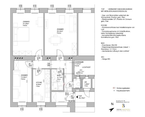 Wohnungszusammenlegung Wien - Wohnungsplan mit Einrichtung