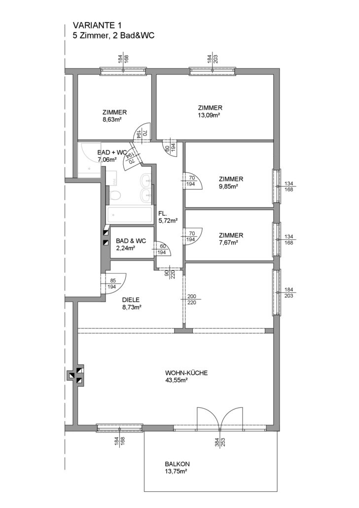 Grundriss 5 Zimmer 2 Bäder
