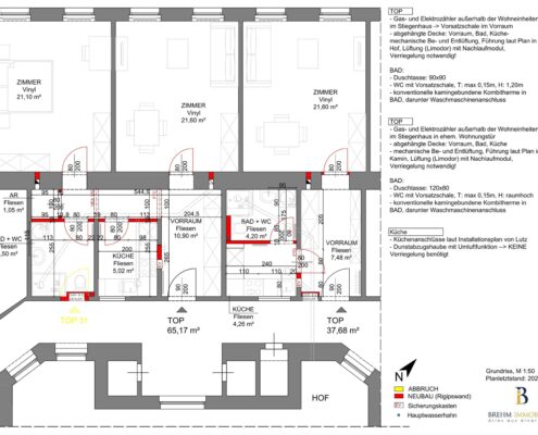 Wohnungszusammenlegung aus 3 mach 2 Plan