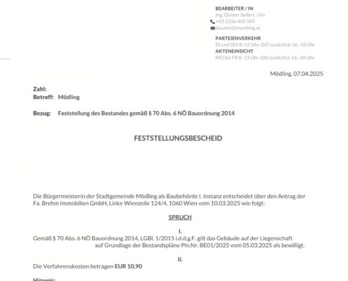Bescheid nachträgliche Bewilligung