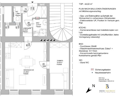 Plan nach Altbausanierung in Wien